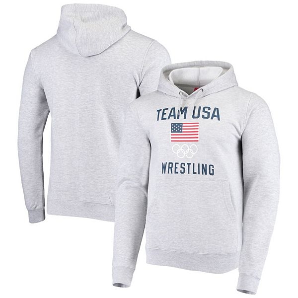 Men's Heathered Gray USA Wrestling Team Flag Training Pullover Hoodie