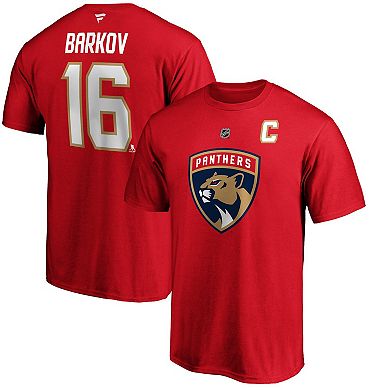 Men's Fanatics Branded Aleksander Barkov Red Florida Panthers Team Authentic Stack Name & Number T-Shirt