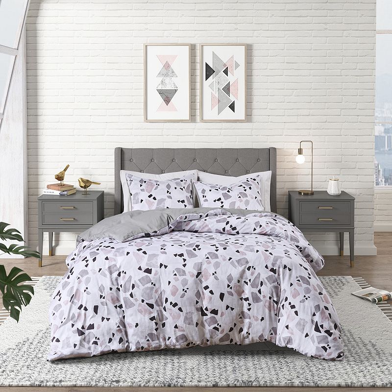CosmoLiving by Cosmopolitan Terrazzo Cotton Printed Duvet Cover Set, Light 