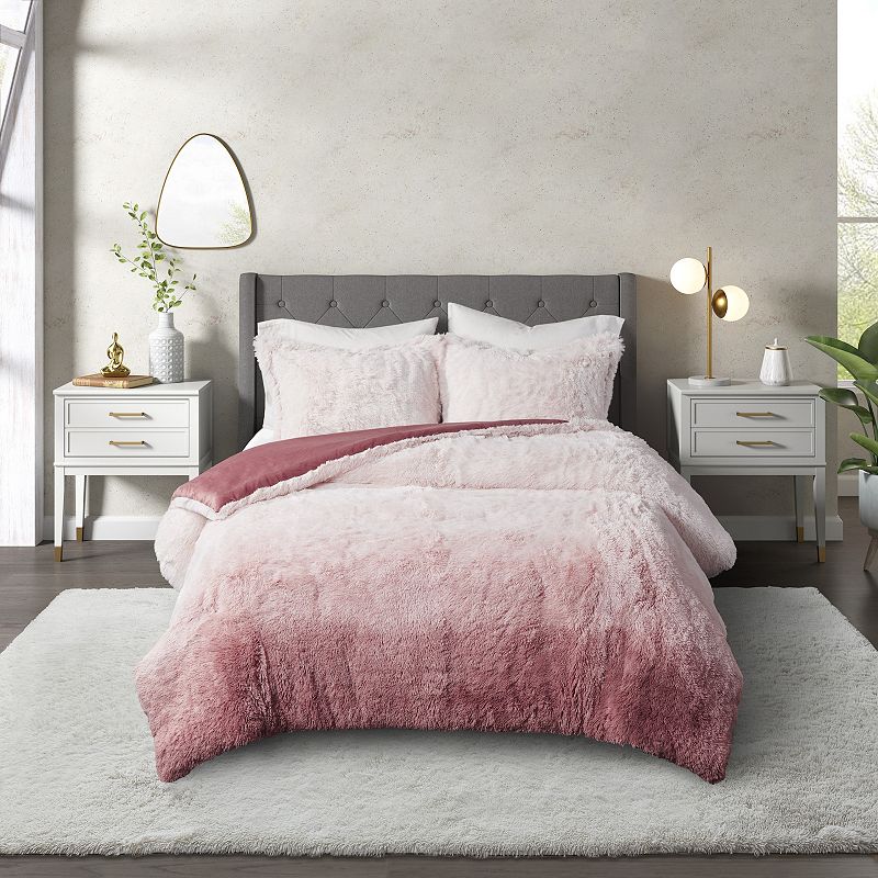 CosmoLiving by Cosmopolitan Cleo Ombre Shaggy Faux Fur Comforter Set, Light