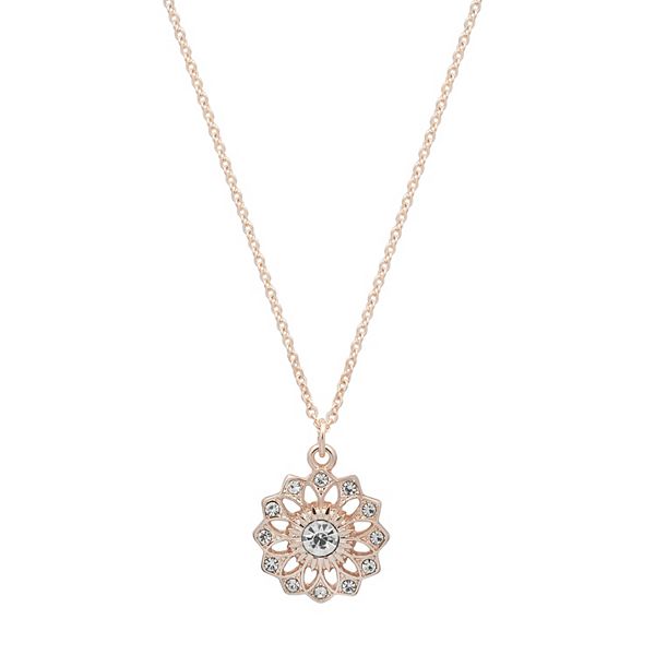 LC Lauren Conrad Rose Gold Tone Pave Floral Filigree Pendant Necklace