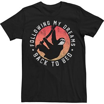 Big & Tall Following My Dreams Back To Bed Sloth Hanging Tee