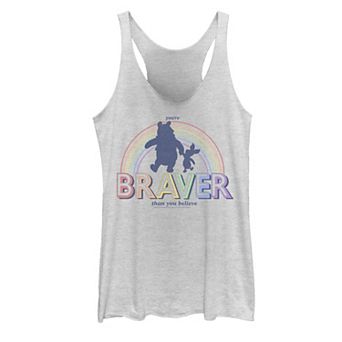 Disney's Winnie The Pooh And Piglet You're Braver Than You Believe Rainbow Outline Juniors' Tri-Blend Racerback Tank Top