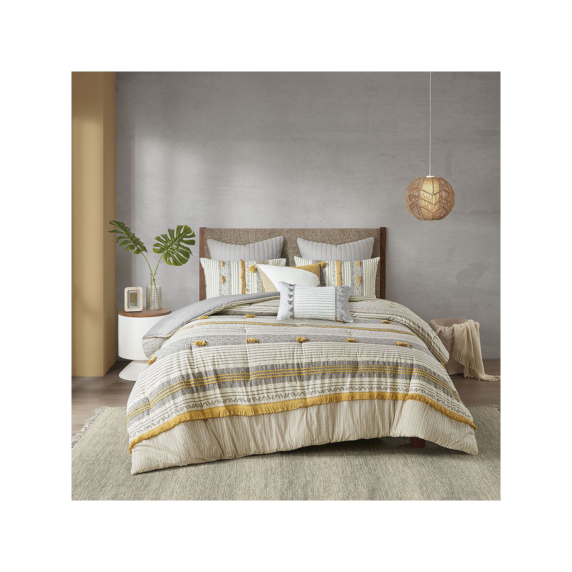 INK+IVY Cody 3-piece Cotton Comforter Set, Gray Yellow