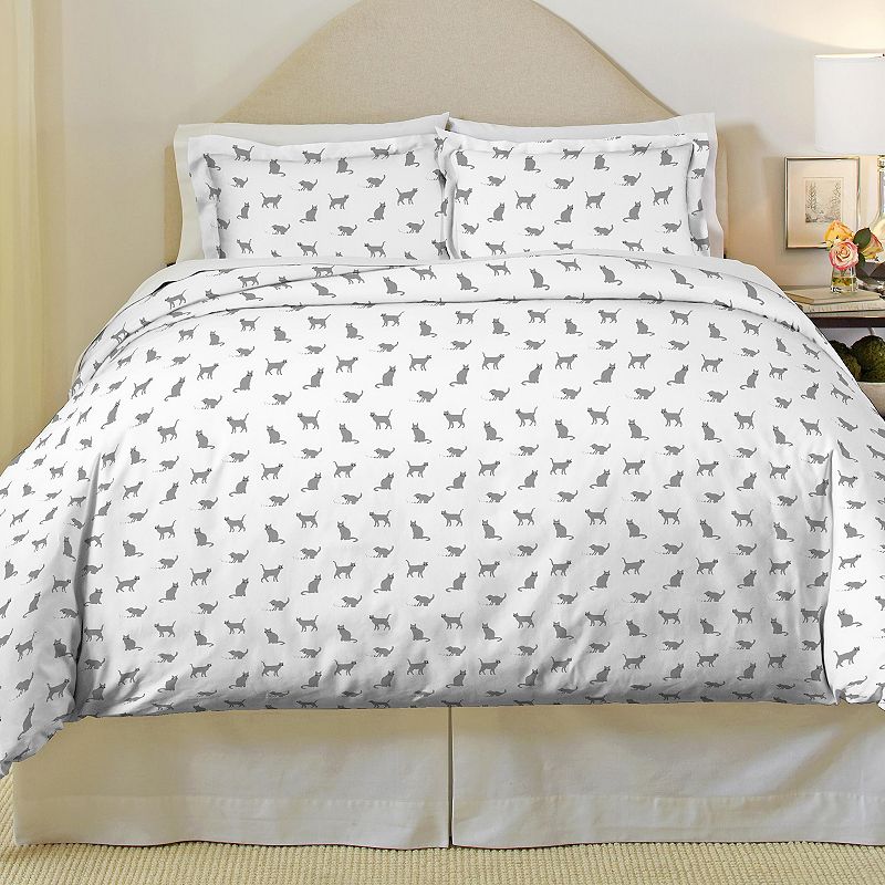 82015919 Pointehaven Cats Luxury Flannel Duvet Cover Set, M sku 82015919