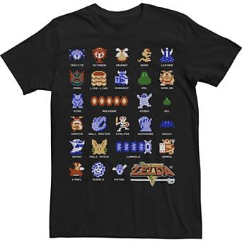Big & Tall Nintendo Legend Of Zelda Character Pixel Art Portrait Grid Tee