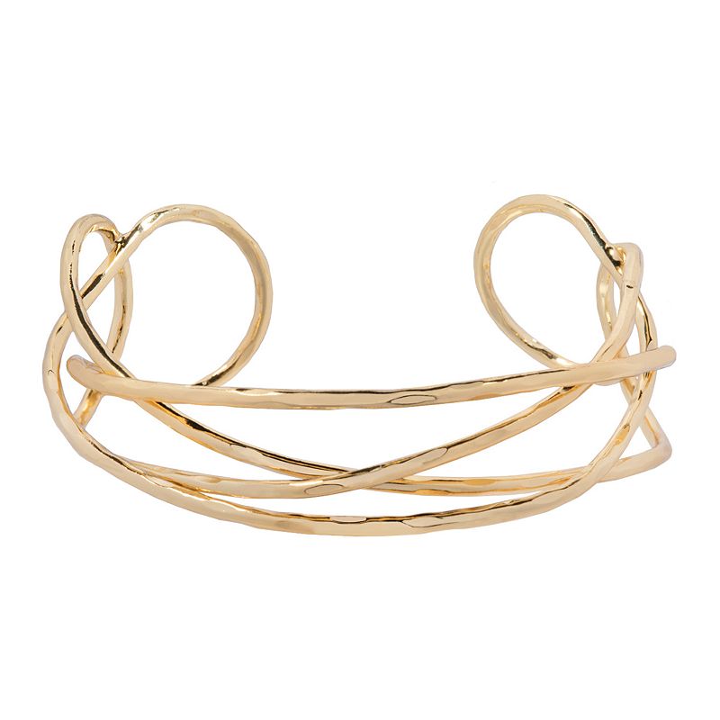 LC Lauren Conrad Gold Tone Hammered Cuff Bracelet, Womens
