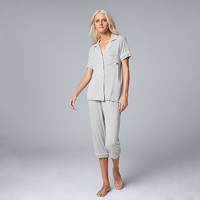 Women's Simply Vera Vera Wang Luxury Pajama Shirt & Pajama Capris Set