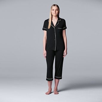 Women's Simply Vera Vera Wang Basic Luxury Notch Collar Pajama Shirt & Pajama Capris Set