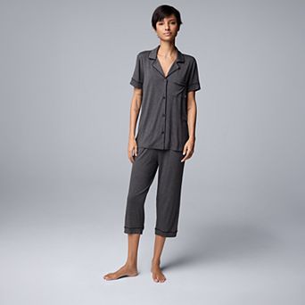 Women's Simply Vera Vera Wang Basic Luxury Notch Collar Pajama Shirt & Pajama Capris Set