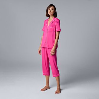 Women's Simply Vera Vera Wang Basic Luxury Notch Collar Pajama Shirt & Pajama Capris Set