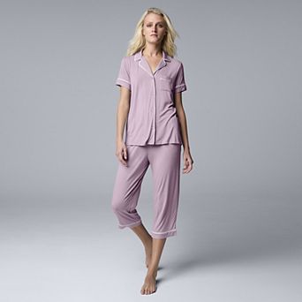 Women's Simply Vera Vera Wang Basic Luxury Notch Collar Pajama Shirt & Pajama Capris Set