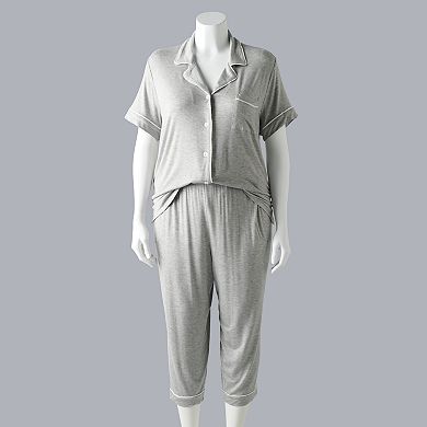 Plus Size Simply Vera Vera Wang Luxury Pajama Shirt & Pajama Capris Set