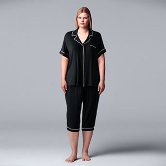 Plus Size Simply Vera Vera Wang Basic Luxury Pajama Shirt & Pajama Capris Set