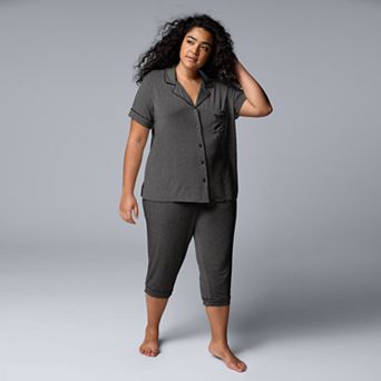 Plus Size Simply Vera Vera Wang Basic Luxury Pajama Shirt & Pajama Capris Set