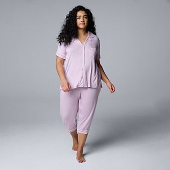 Plus Size Simply Vera Vera Wang Basic Luxury Pajama Shirt & Pajama Capris Set