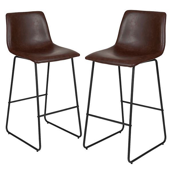 Flash Furniture Faux Leather Bar Stool, Brown Leather Bar Stools Set Of 2