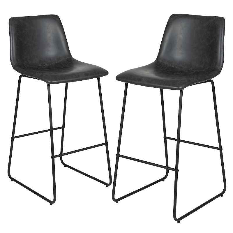 Flash Furniture Faux Leather Bar Stool 2-piece Set, Grey