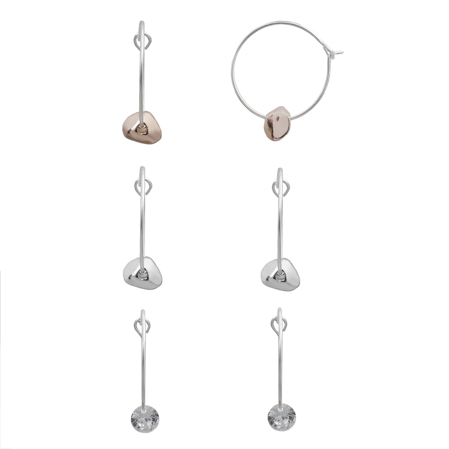 Image for LC Lauren Conrad Two Tone Cubic Zirconia Nickel Free Hoop Earring Set at Kohl's.