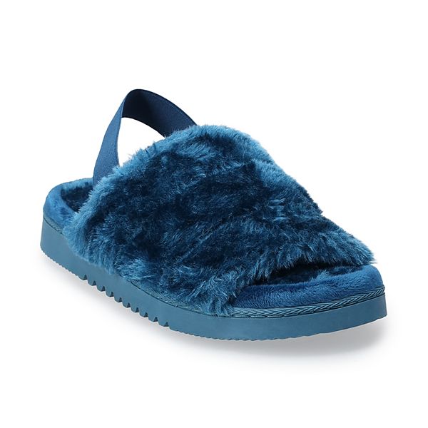 Women's Sonoma Goods For Life® Faux Fur Slide Slipper with Backstrap - Poseidon (MEDIUM)