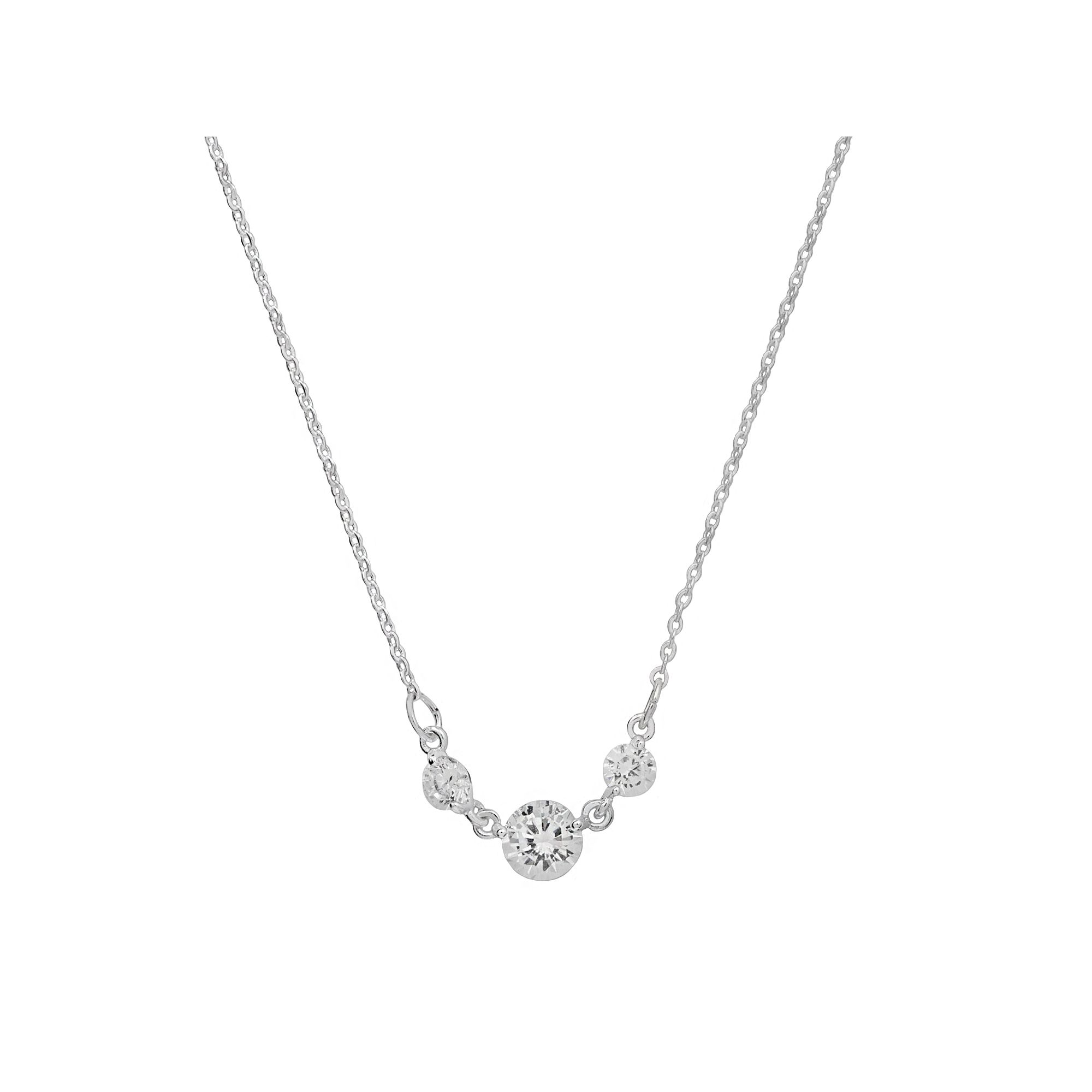 LC Lauren Conrad Cubic Zirconia Tri-Stone Short Necklace, Womens, Silver T