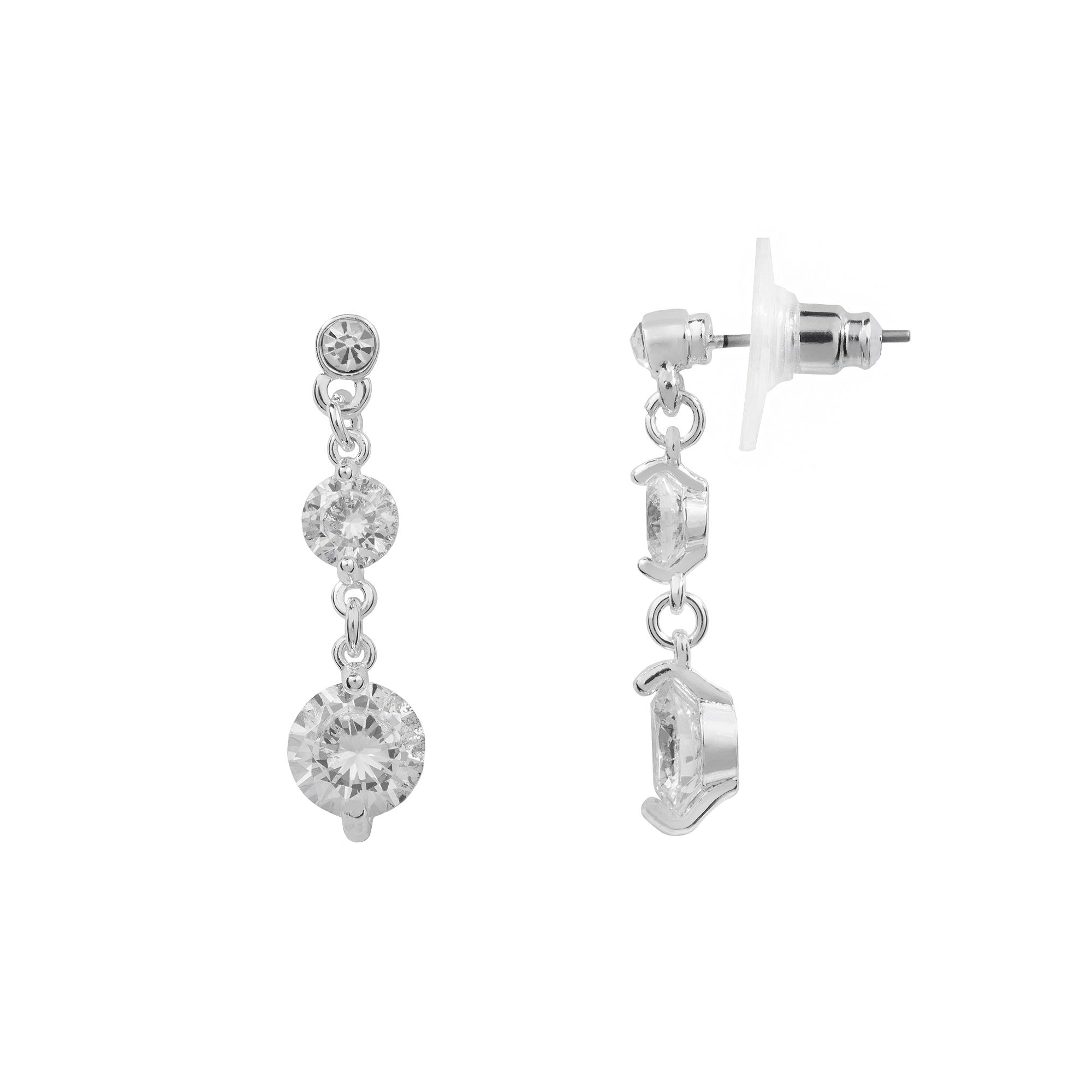 LC Lauren Conrad Cubic Zirconia Nickel Free Tri-Stone Round Drop Earrings, 