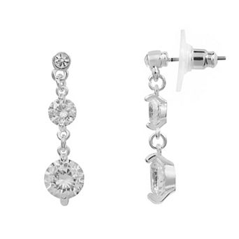 LC Lauren Conrad Cubic Zirconia Nickel Free Tri-Stone Round Drop Earrings