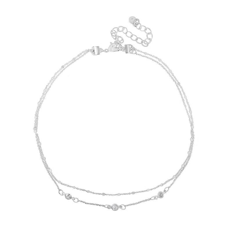 LC Lauren Conrad Silver Tone Cubic Zirconia 2-Row Choker Necklace, Womens