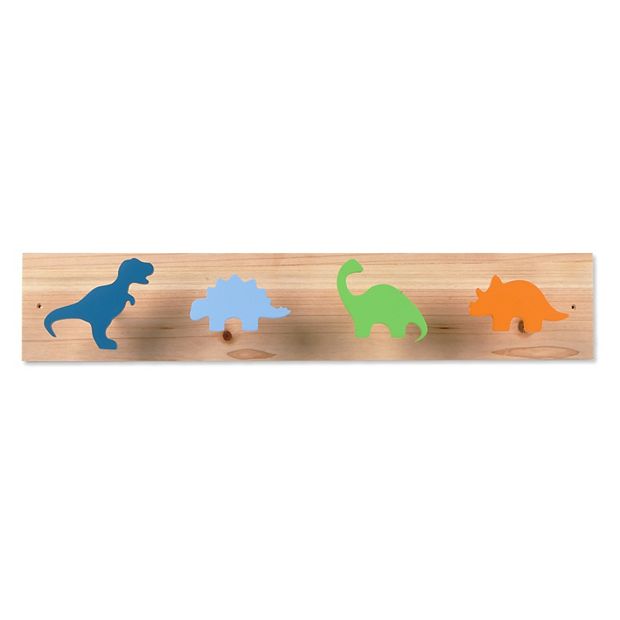 Nursery Wall Hangers Dino Theme, Wooden Wall Hooks for Boys Room