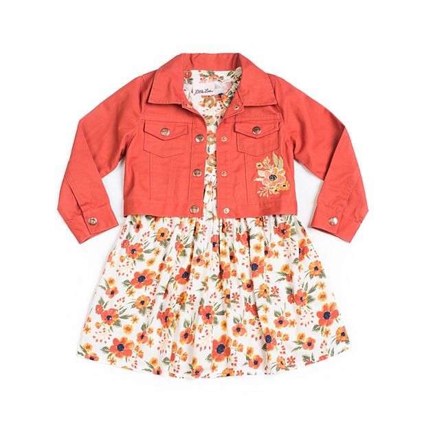 Baby Girl Little Lass Embellished Denim Jacket & Floral Dress Set