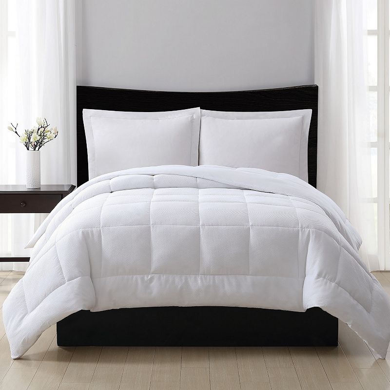 London Fog Embossed Dot Seersucker Down-Alternative Comforter, White, Full/