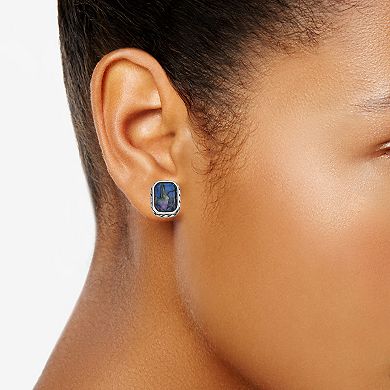 Napier Silver Tone Blue Simulated Stone Stud Earrings Set