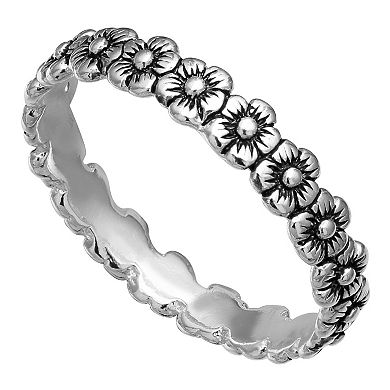 PRIMROSE Sterling Silver Oxidized Flowers Band Ring