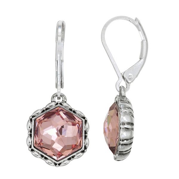 Napier Silver Tone Simulated Crystal Hexagon Drop Earrings