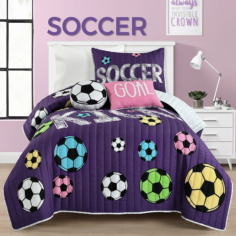 Lush Decor Soccer Kick Quilt Set, Purple, Full/Queen