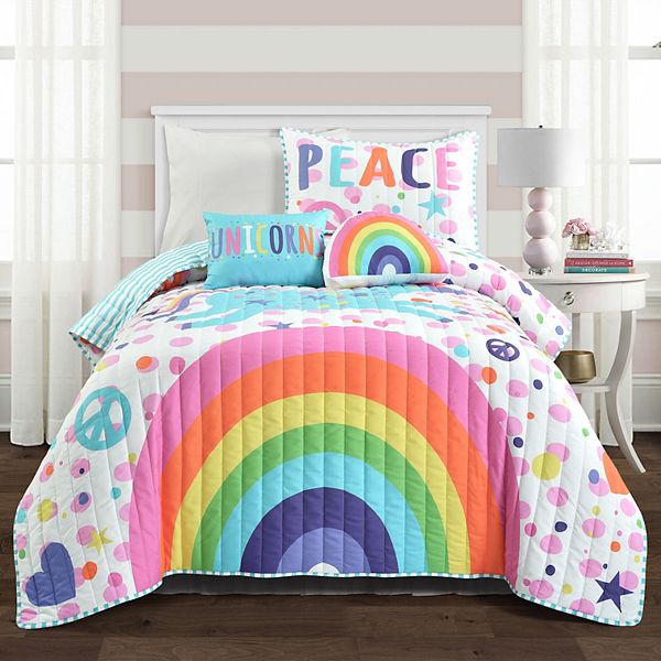 Lush Decor Unicorn Rainbow Quilt Set, Rainbow Twin Bedding Set