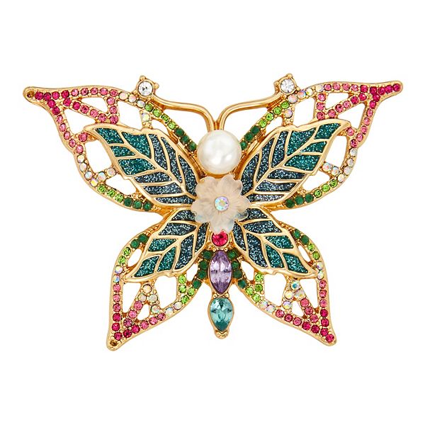 Napier Gold Tone Floral Butterfly Pin