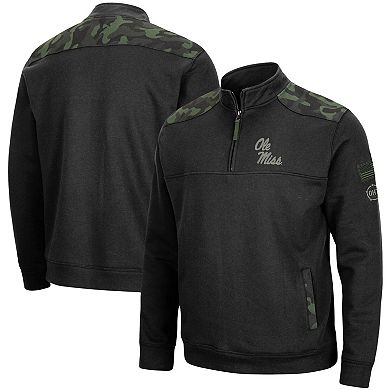 Men's Colosseum Black Ole Miss Rebels OHT Military Appreciation Commo Fleece Quarter-Zip Jacket