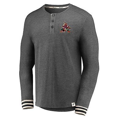 Men's Fanatics Branded Heathered Charcoal Arizona Coyotes True Classics Henley Long Sleeve T-Shirt