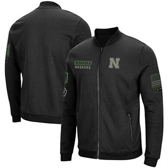 Men's Colosseum Black Nebraska Huskers OHT Military Appreciation High-Speed Bomber Full-Zip Jacket