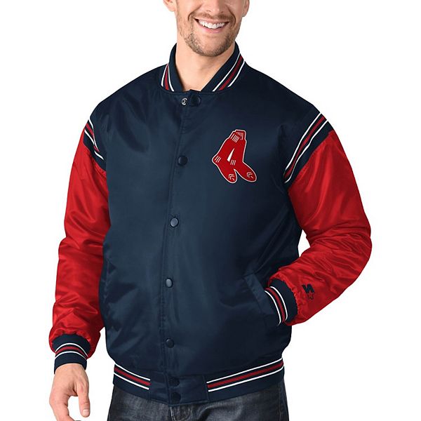 Men's JH Design Red Boston Sox Full-Snap Pollytwill Varsity Jacket Size: 4XL