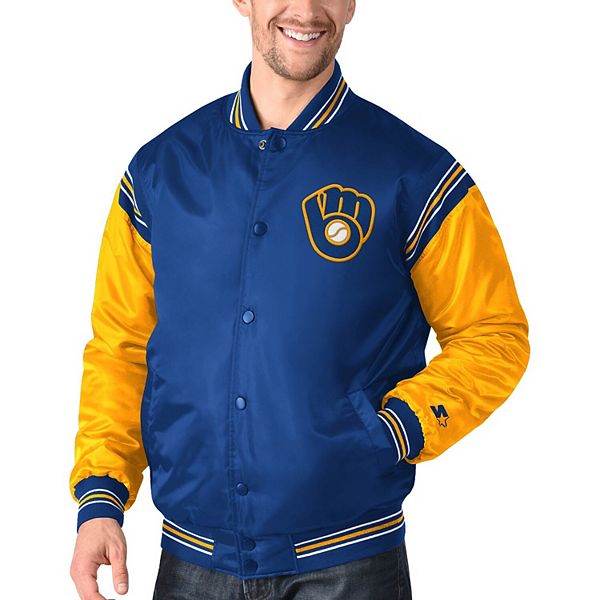 Men's Starter Royal/Gold Milwaukee Brewers Enforce Varsity Satin Full-Snap  Jacket