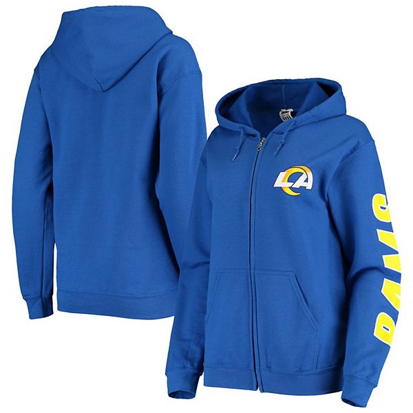 Women's Junk Food Royal Los Angeles Rams Fleece Full-Zip Hoodie