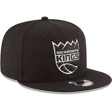 Men's New Era Black Sacramento Kings Black & White Logo 9FIFTY Adjustable Snapback Hat