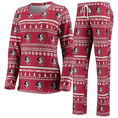 Women's Concepts Sport Garnet Florida State Seminoles Holiday Long Sleeve Top & Pants Sleep Set