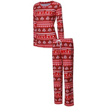 Women's Concepts Sport Scarlet Ohio State Buckeyes Holiday Long Sleeve T-Shirt & Pants Sleep Set