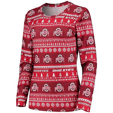 Women's Concepts Sport Scarlet Ohio State Buckeyes Holiday Long Sleeve T-Shirt & Pants Sleep Set