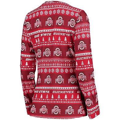 Women's Concepts Sport Scarlet Ohio State Buckeyes Holiday Long Sleeve T-Shirt & Pants Sleep Set