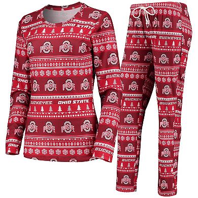 Women's Concepts Sport Scarlet Ohio State Buckeyes Holiday Long Sleeve T-Shirt & Pants Sleep Set