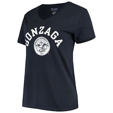 Women's Champion Navy Gonzaga Bulldogs University College Seal V-Neck T-Shirt